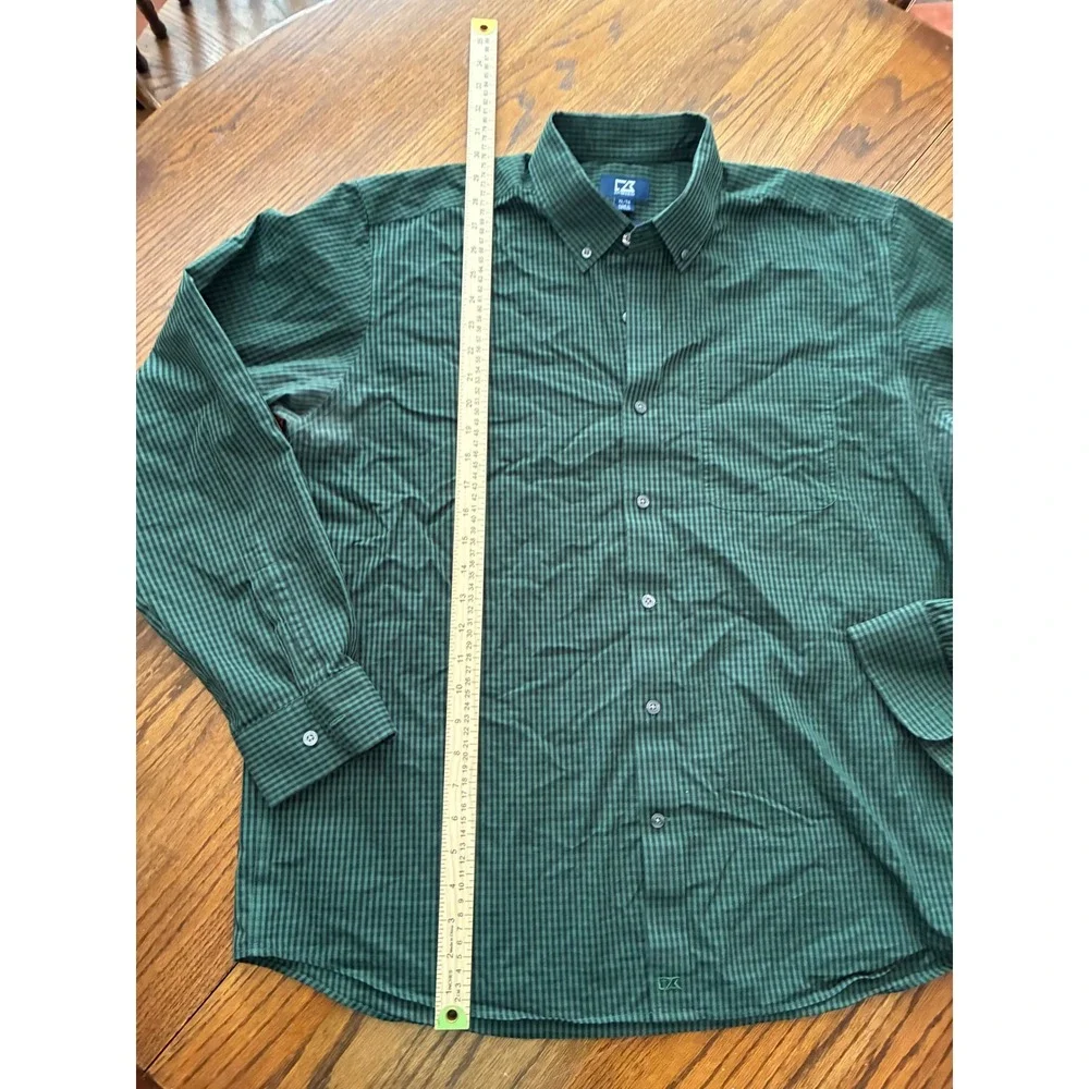 Cutter & Buck Mens XL Green Gingham Check Stretch Long Sleeve Button Down Shirt